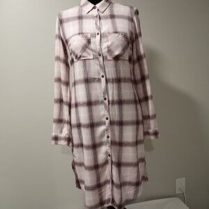 MAURICES PALE PINK|BLACK CHECK PLAID SHIRT DRESS WOMEN SIZE S